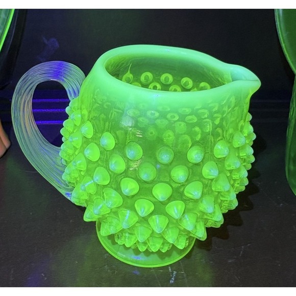 Fenton Other - Rare Fenton Yellow Topaz  Vaseline Opalescent Hobnail Pitcher Vase Uranium Glow